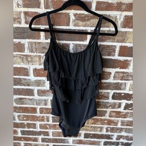 Robby Len Black Ruffles One Piece Swimsuit Size 16